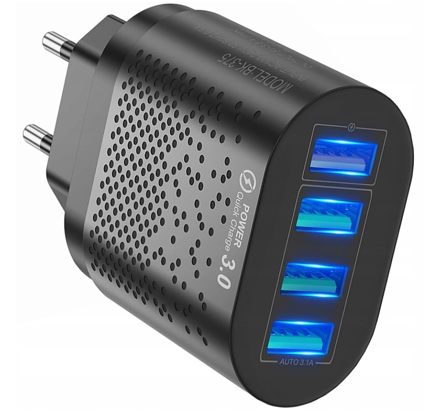 QUICK CHARGE 3.0 síťová nabíječka pro rychlé nabíjení telefonů, 4 USB PORTS 48W