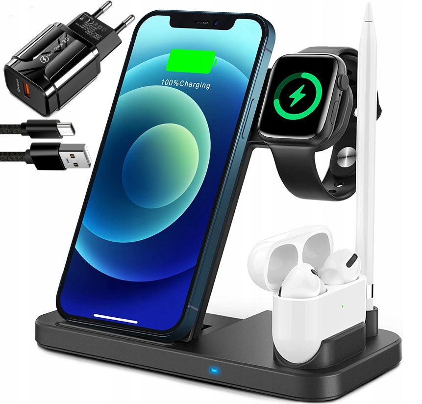 INDUKČNÍ NABÍJEČKA 4w1 PRO APPLE HODINKY / AIRPOD / PERO / IPHONE 10W