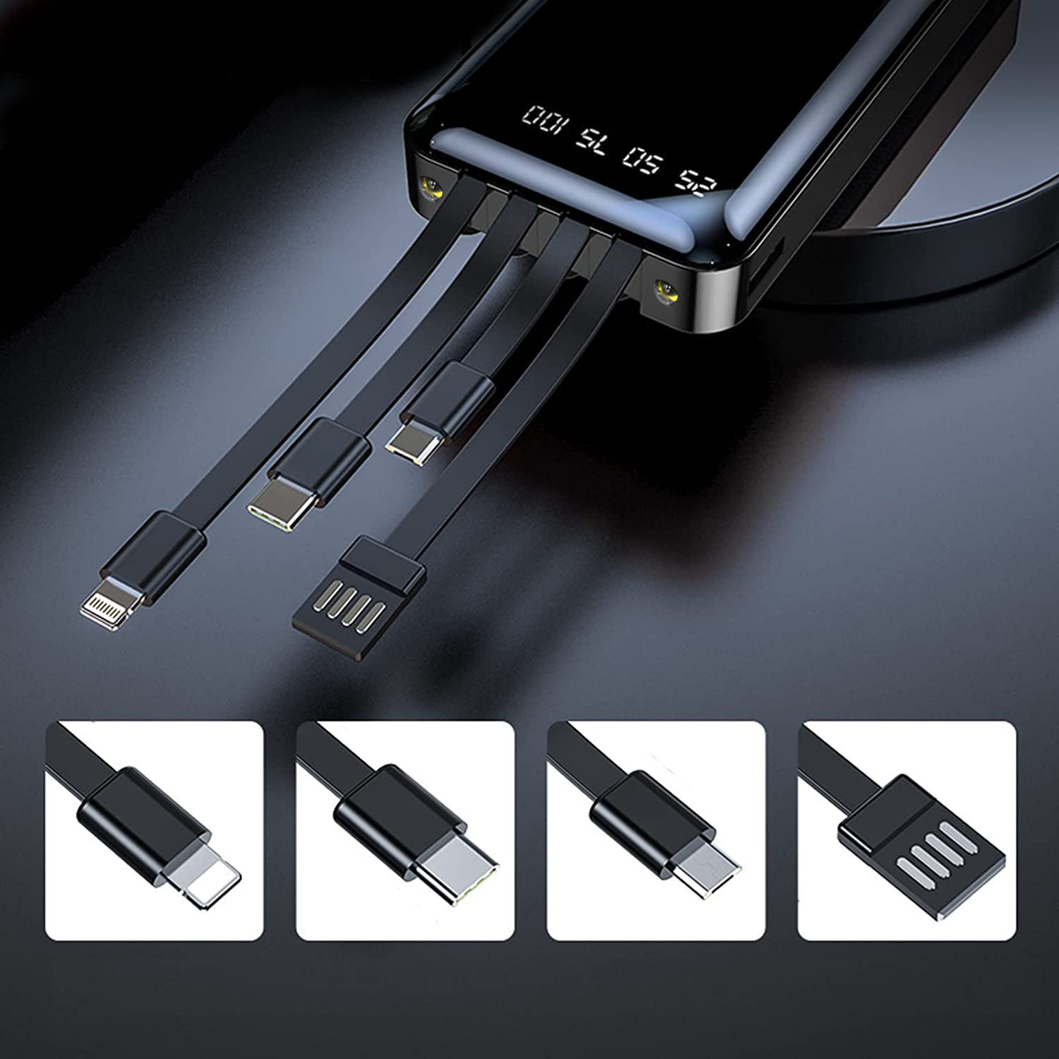 NABÍJEČKA POWER BANKA 20000 mAh 2,1A 4x KABELY powerbanka vip
