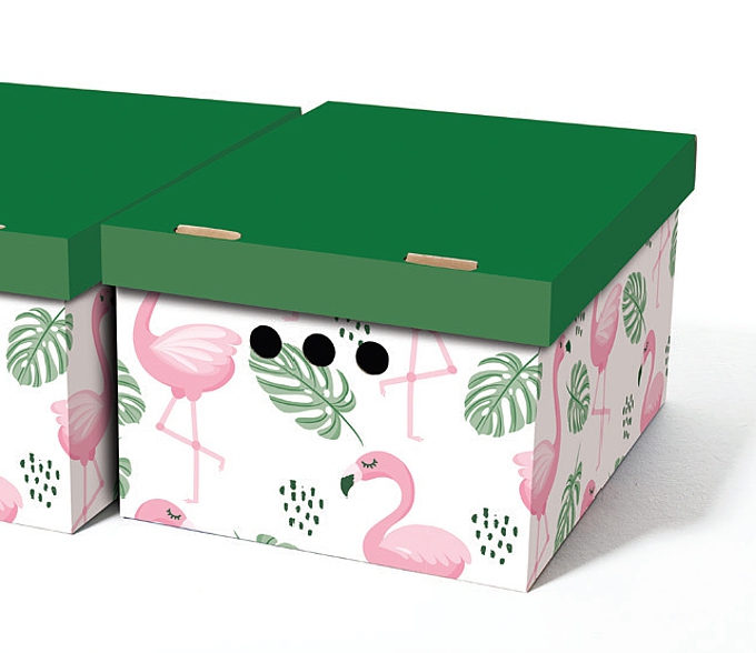 Dekorativní krabice Plameňáci a listy A4 úložný box, PROMOCE