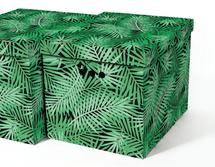 Dekorativní krabice zelené tropické listy XL úložný box, velikost 42x32x32cm vip