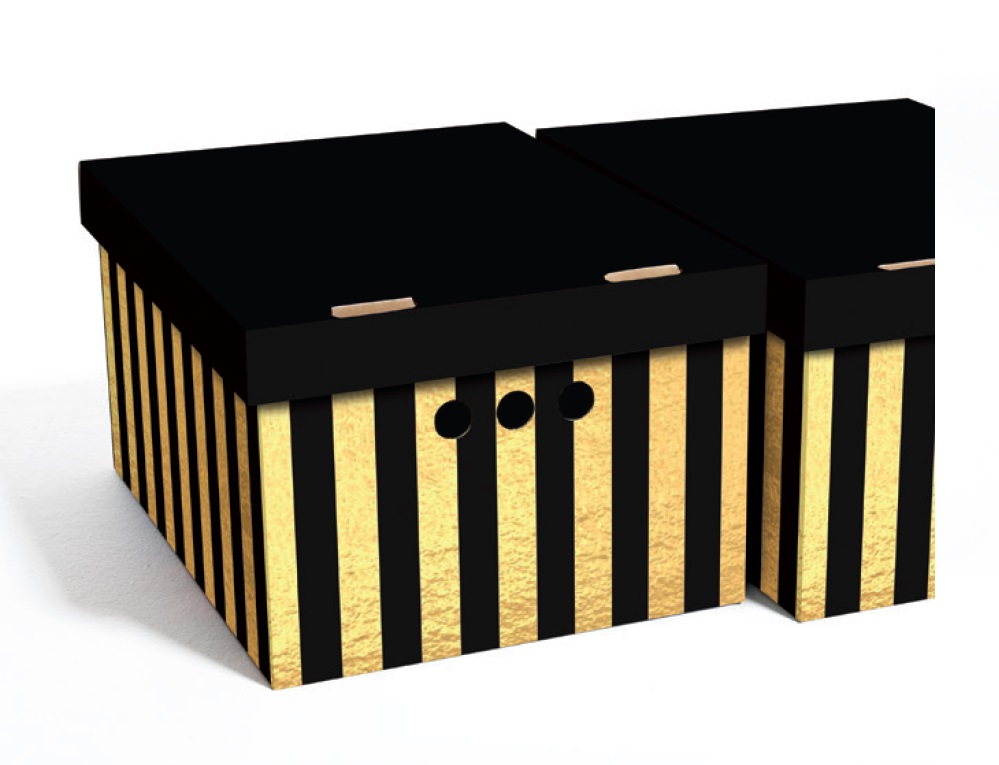 Dekorativní krabice černé / zlaté pruhy A4 úložný box, velikost 33x25x18cm