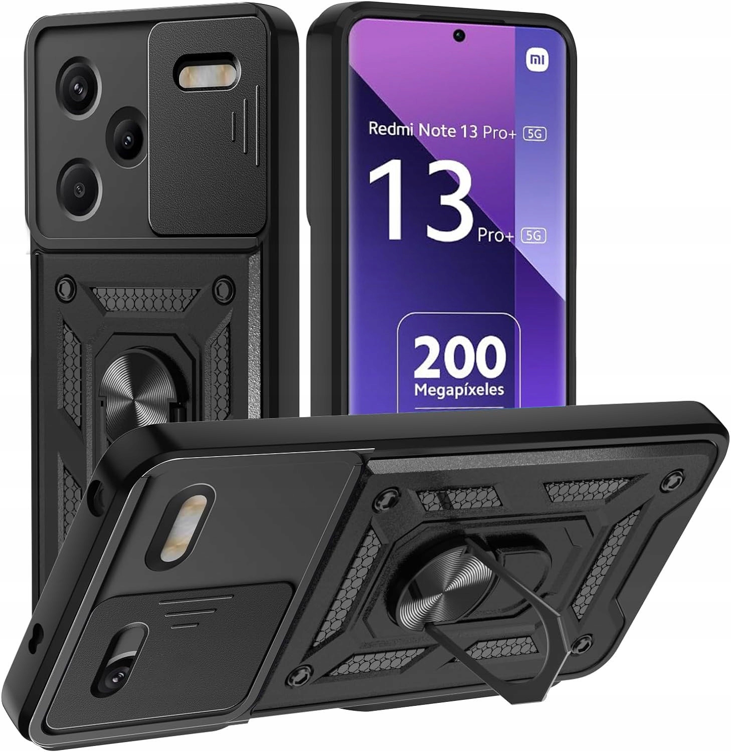 Xiaomi Redmi Note 13 Pro+, 5G puzdro pre mobilný telefón, kryt pancierovaný SLIDE 4w1 ring